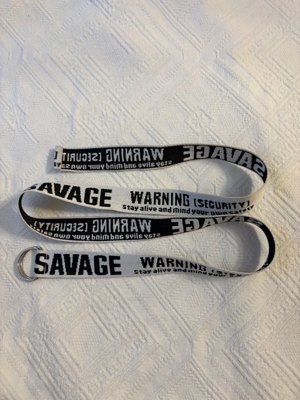 Savage Security Graphic Canvas Belt Double D-Ring Punk Streetwear Black White